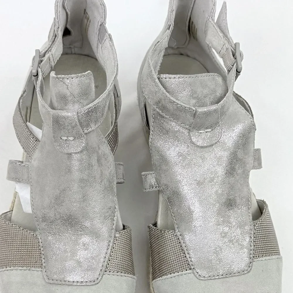 Earth MODENA JASMINE Grey Silver Sparkle Espadrille Wedge Gladiator Sandals